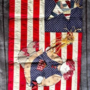 Handmade America themed wall quilt approximately 26x42”